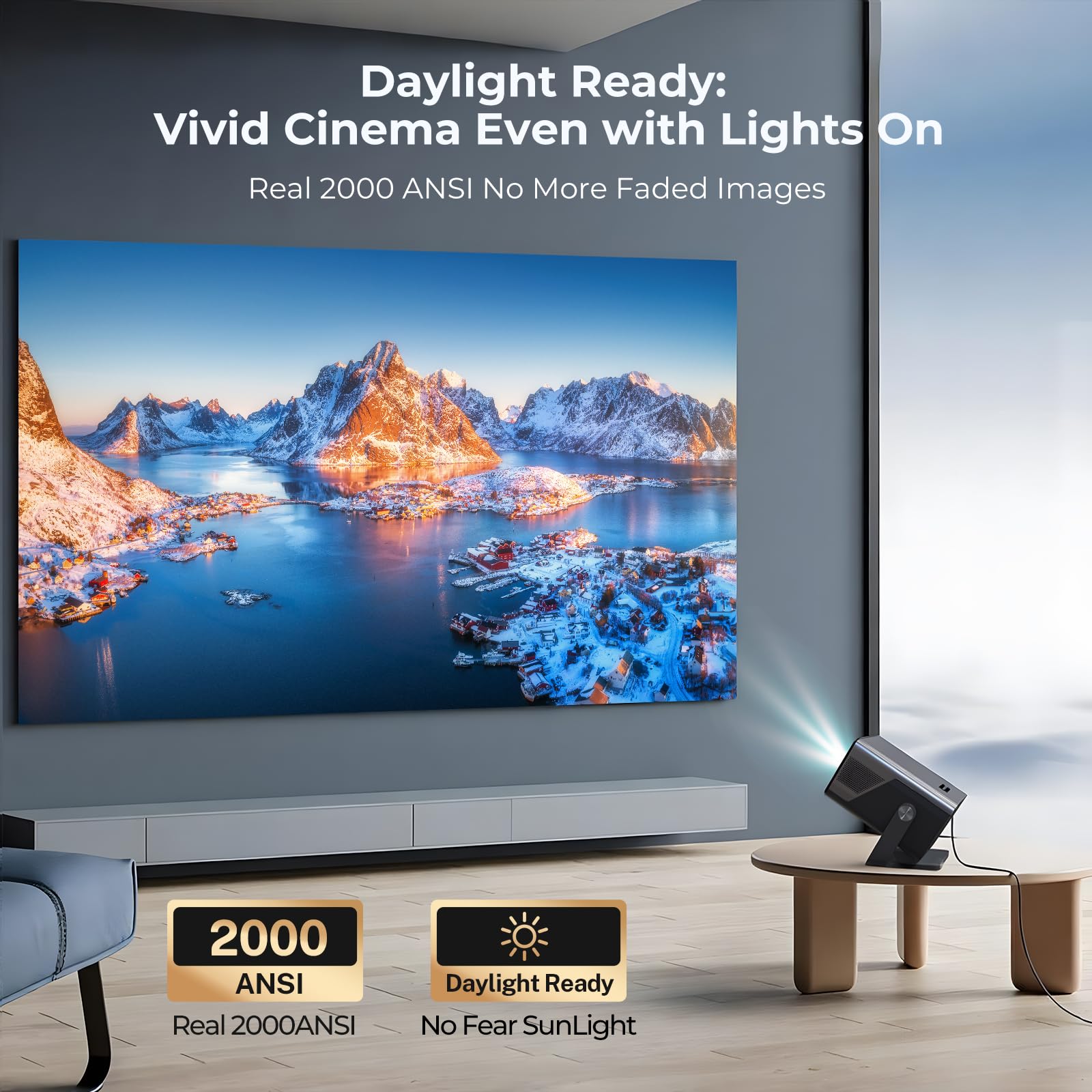 Videoprojecteur X7, Projecteur Video 4K Android 14 Smart, Mini Projecteur Portable WiFi Bluetooth, 2000 ANSI Natif 1080P, Autofocus Trapèze, Retroprojecteur Cinema Maison Chambre Exterieur