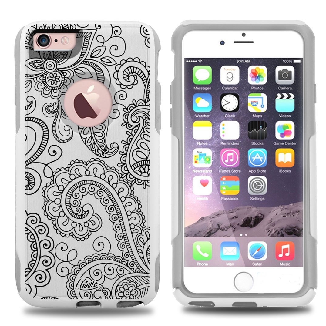 Unnito iPhone 6 Case – Hybrid Commuter Case | Slim Cover with Hard Shell Design and Soft Inner Layer Compatible with iPhone 6S White Case - Henna Paisley