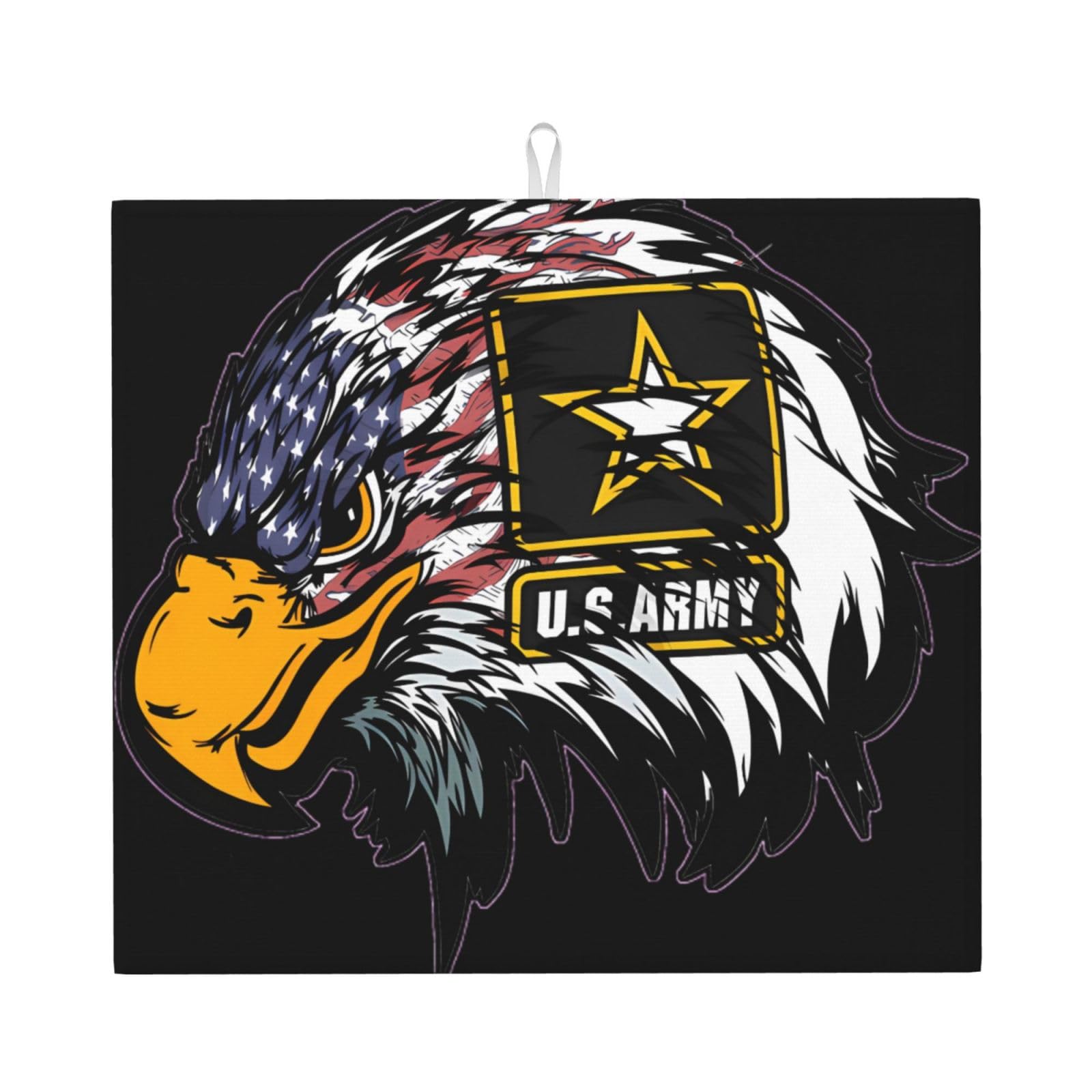 HJFCZH US Army Cool American Flag Eagle Prints Kitchen Drying Mat - Absorbent Dish Drying Throw with Vibrant Prints, Quick-Dry Countertop Layer for Dishes & Appliances - Non-Slip & Foldable