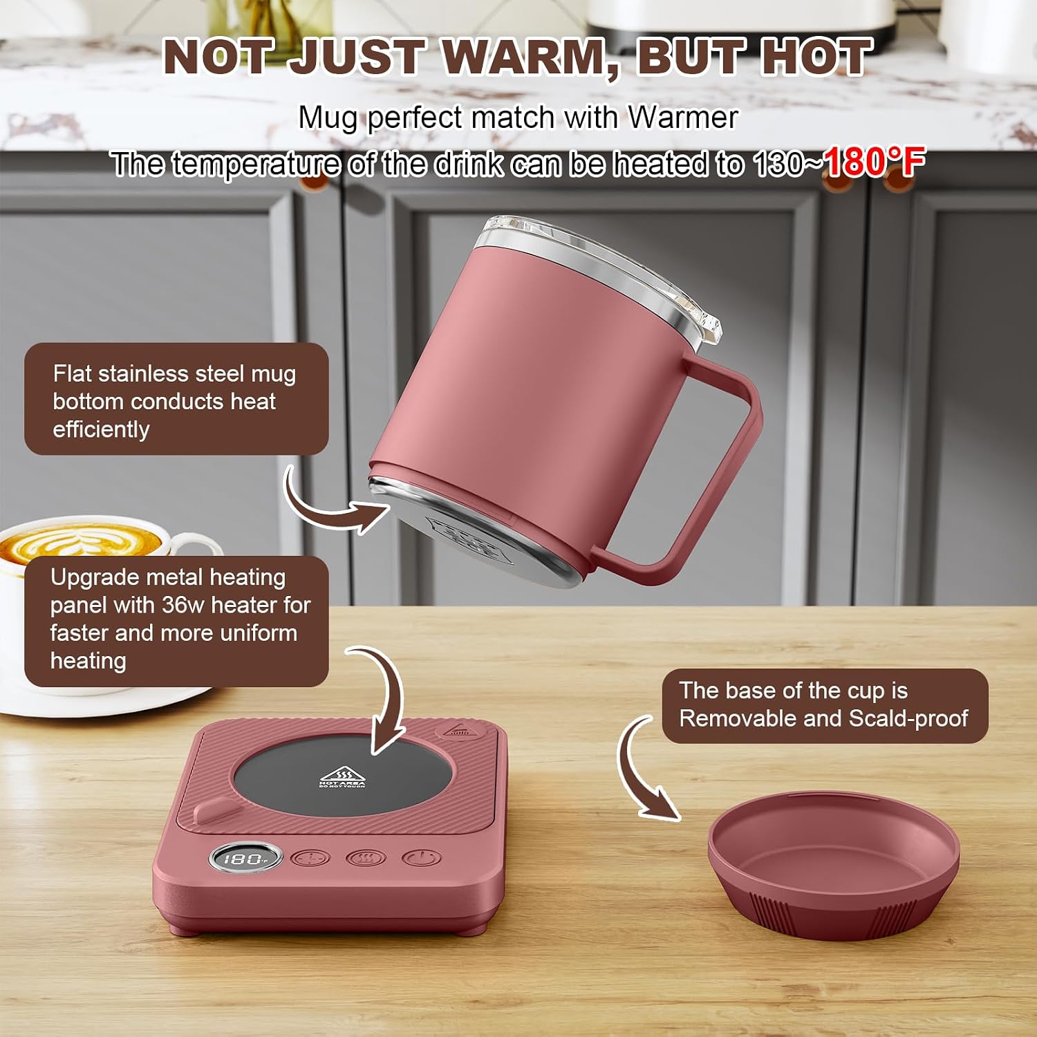 Felibeaco Coffee Mug Warmer Set for Desk, Coffee Warmer & 16oz Heated Mug image 2