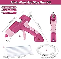 Vista 5 de Pistola de pegamento caliente con 30 barras de pegamento, juego de pistola de pegamento caliente rosa recargable de 20 W, mini pistola de pegamento