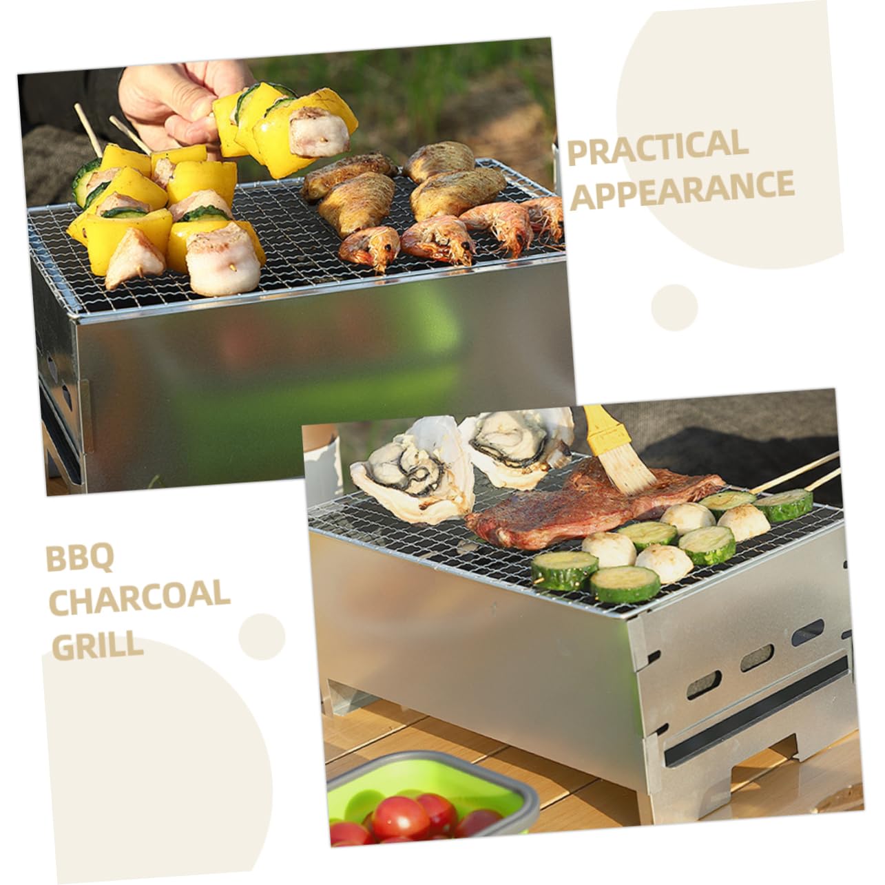 Tragbarer Holzkohlegrill aus Eisen nicht Verformbar und Leicht zu Verstauen für Camping und Outdoor Grillabende Kompakter Kleiner Grill