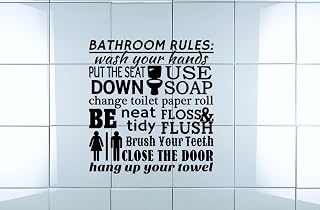 Rules Wash Your Hands Put The Seat Down Use Soap Change Toilet Brush Teeth Laundry Scrub A Dub Dub Laundry Soap Washer Dryer Clean Tooth Paste Wall Decal - Size: 16 Inch x 29 Inch