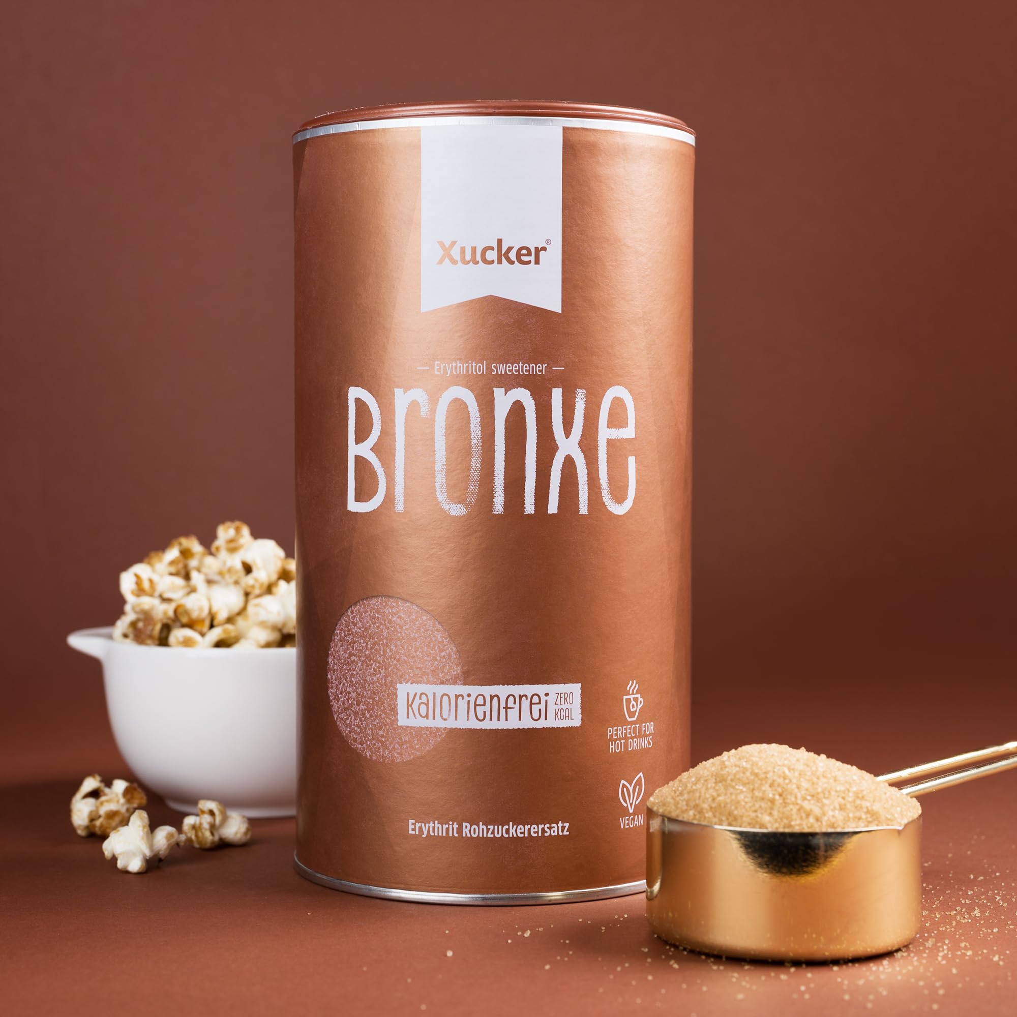 Xucker Bronxe Erythrit 1kg Dose - kalorienfreier brauner Zucker Ersatz als vegane & zahnfreundliche Rohrzucker Alternative I Erythrit ohne Stevia I zuckerfreie Süße