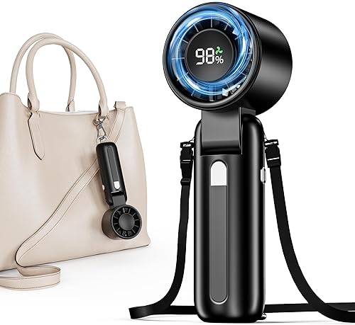 Fcsih Handheld Turbo Fan, 100-Speed Portable Mini Fan with 12800 RPM Strong Airflow, Foldable 4-in-1 Personal Fan for Travel, Camping, Beach & Office, USB-C Rechargeable, Lightweight & Quiet (Black) - 80% off