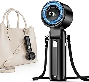 Handheld Turbo Fan, 100-Speed Portable Mini Fan with 12800 RPM Strong Airflow, Foldable 4-in-1 Personal Fan for Travel, Camping, Beach & Office, USB-C Rechargeable, Lightweight & Quiet (Black)