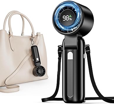 AI Handheld Fan Turbo, 100-Speed Portable Fan Rechargeable, Mini Fan with 12800 RPM Strong Airflow, Foldable 4-in-1 Personal Fan for Travel, Camping, Beach & Office, USB-C & Lightweight & Quiet