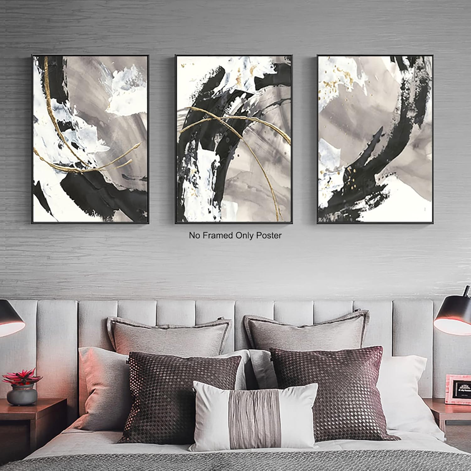 Black and White Abstract Wall Art Wall Decor for Living Room Abstract Black and Gold Gray 3 Piece Prints Modern Aesthetic Wall Artworks Office Gold Pictures Wall Decor 16x24in x3 Unframed (Black and
