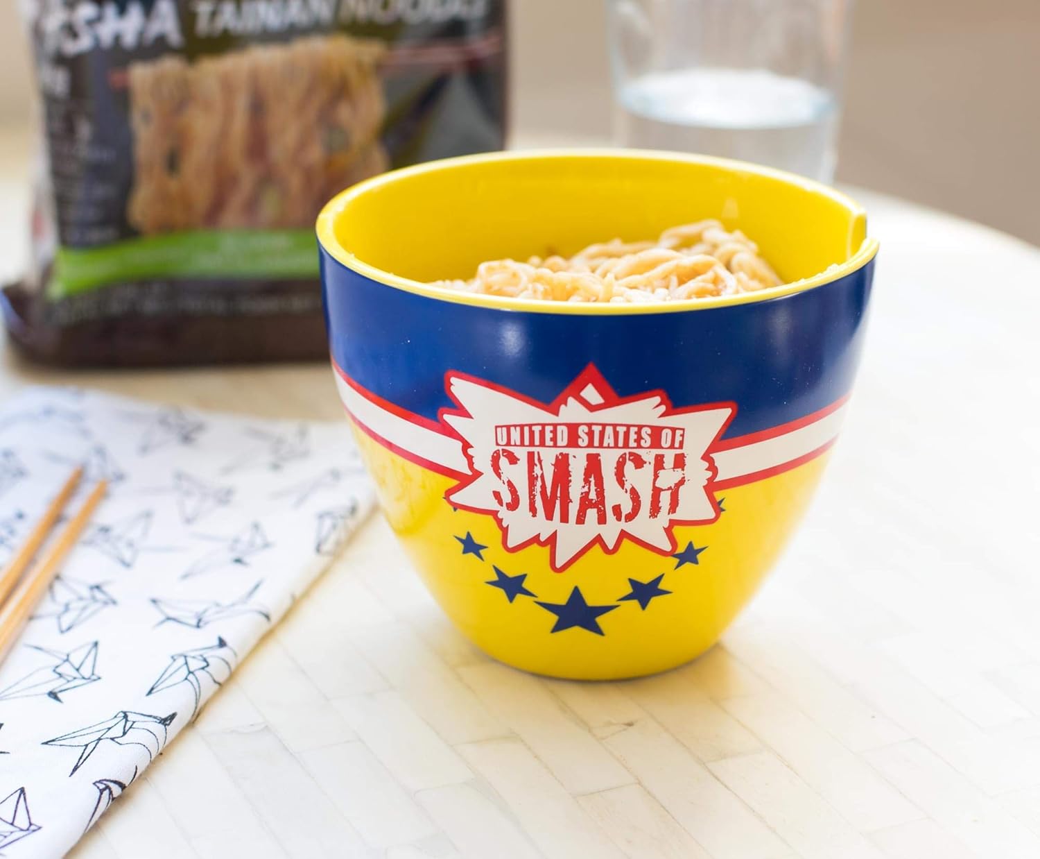 JUST FUNKY My Hero Academia All Might Japanese Ceramic Dinnerware Set | 16-Ounce Ramen Bowl and Wooden Chopsticks Set