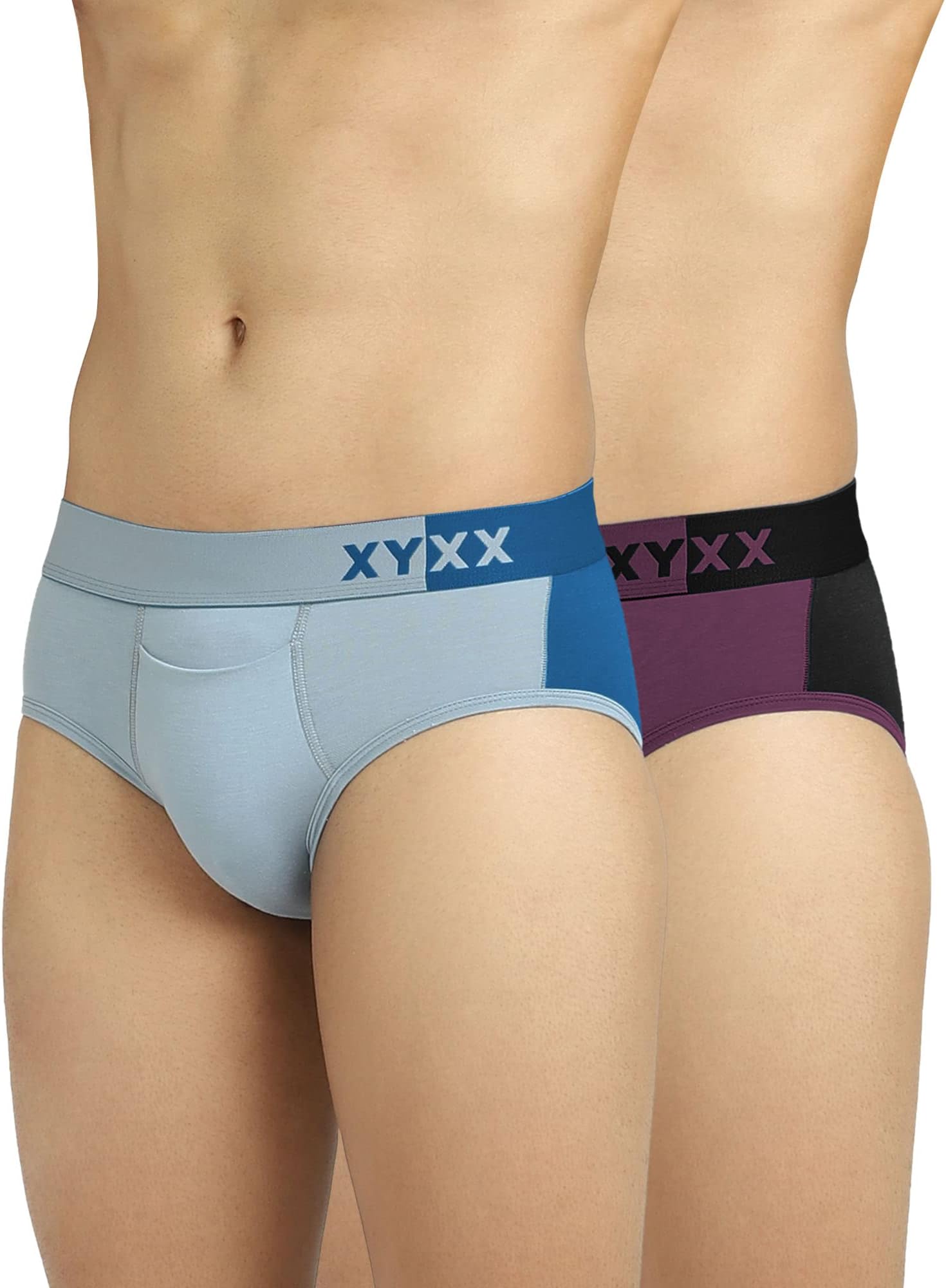 XYXXMen's Underwear, IntelliSoft Antimicrobial Micro Modal Dualist Brief Pack of 2, Grape Wine & Black + Quarry & Seaport, 3