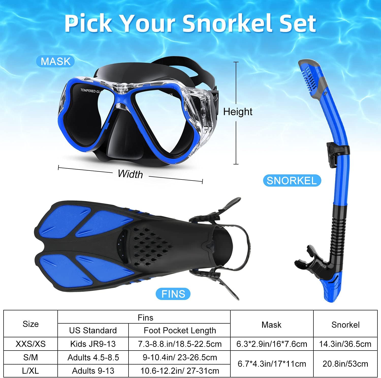 Zenoplige Mask Fins Snorkel Set Adults Men Women, Swim Goggles 180 Panoramic View Anti-Fog Anti-Leak Dry Top Snorkel and Dive Flippers Kit with Gear Bag for Snorkeling Swimming Scuba Diving Training : Sports & Outdoors