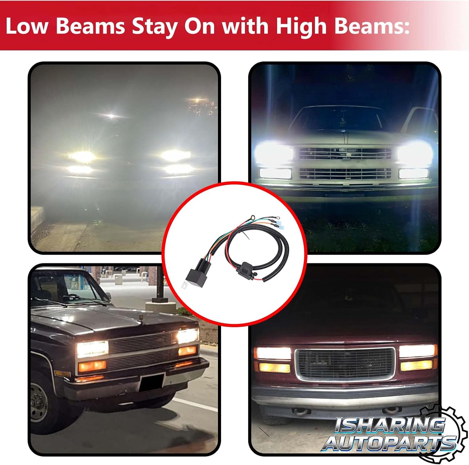 Condition photo showing New/Like New for high & low beam headlight relay kit for 1988-1998 chevy gmc full-size trucks & suvs performance silverado c/k 1500 tahoe suburbans head lamp relay wiring harness, low beams stay on with high beams headlight relay wiring harness headlight relay wiring harness only