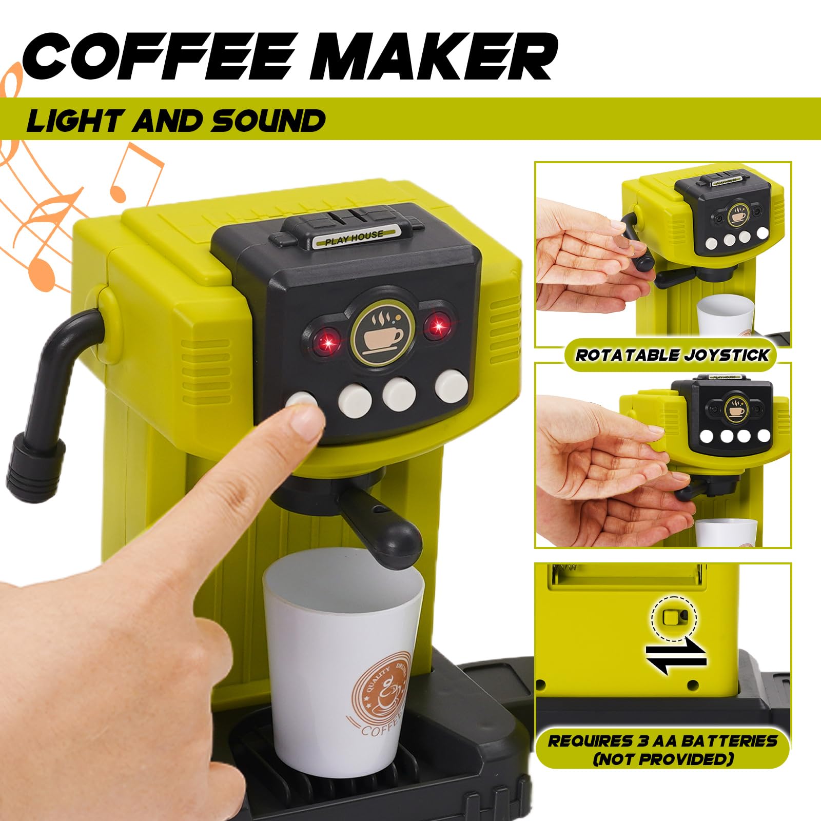 Negozio Giocattolo 44 Pezzi Per Bambini, Macchina Del Caffè Elettronica Con Luci E Suoni, Registratore Di Cassa, Cibo Finto E Soldi Giocattolo - 3