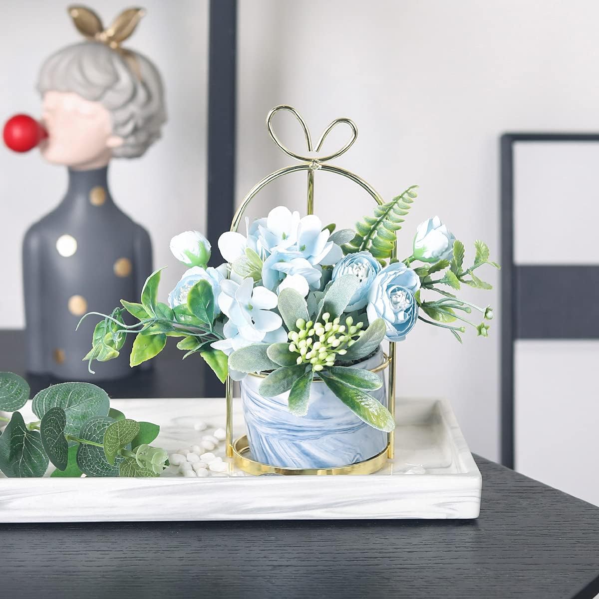 Hobyhoon Artificial Silk Flowers with Vase Fake Hydrangea & Chrysanthemum Floral Arrangement for Home Wedding Decor Table Centerpiece - Image 3