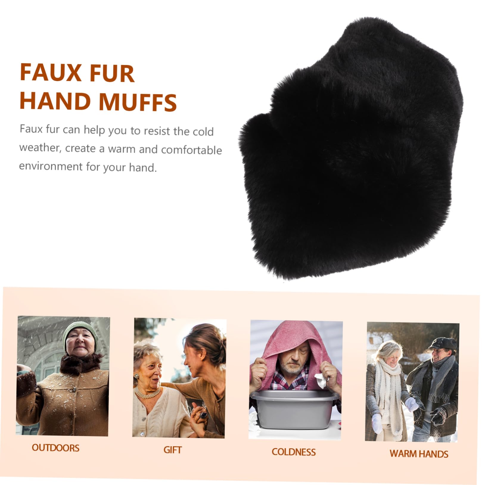 COLLBATH Manguitos De Mano De Piel Sintética Negros, Tamaño 35x20 Cm, Cálidos para Invierno, Unisex para Mujeres, Hombres y Niñas, Uso Fríos y Eventos Formales