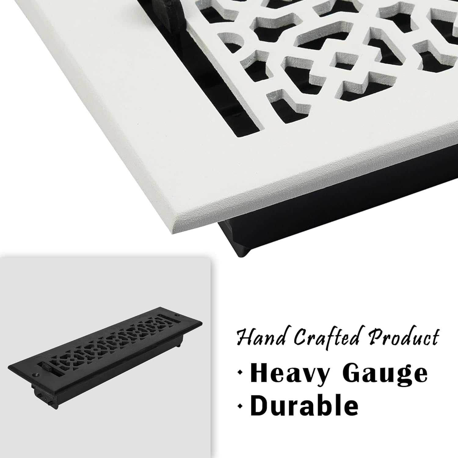 Achtek 2"x14" Duct (3-1/2"x15-3/4" Overall Size) Solid Cast Aluminum HVAC Air Supply Grill for Floor-White Without Screw Holes with Detachable Steel Louver | Powder Coated