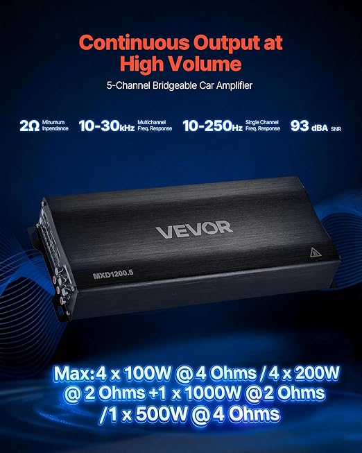 Amplificador de Audio para Auto VEVOR 5 Canales Clase D 1000W miniatura 2