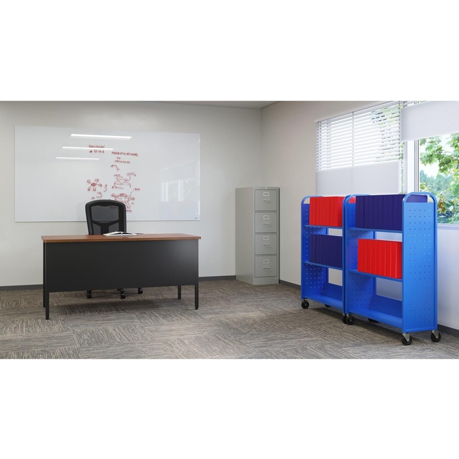 Lorell Single-Sided Steel Book Cart, Blue