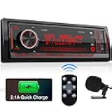 Single Din Stereo Marine Radio: Bluetooth Car Audio Receivers with Digital LCD Display | FM AM Car Radio | USB/SD/AUX/MP3 Player | 2.1A Quick Charge | APP Remote