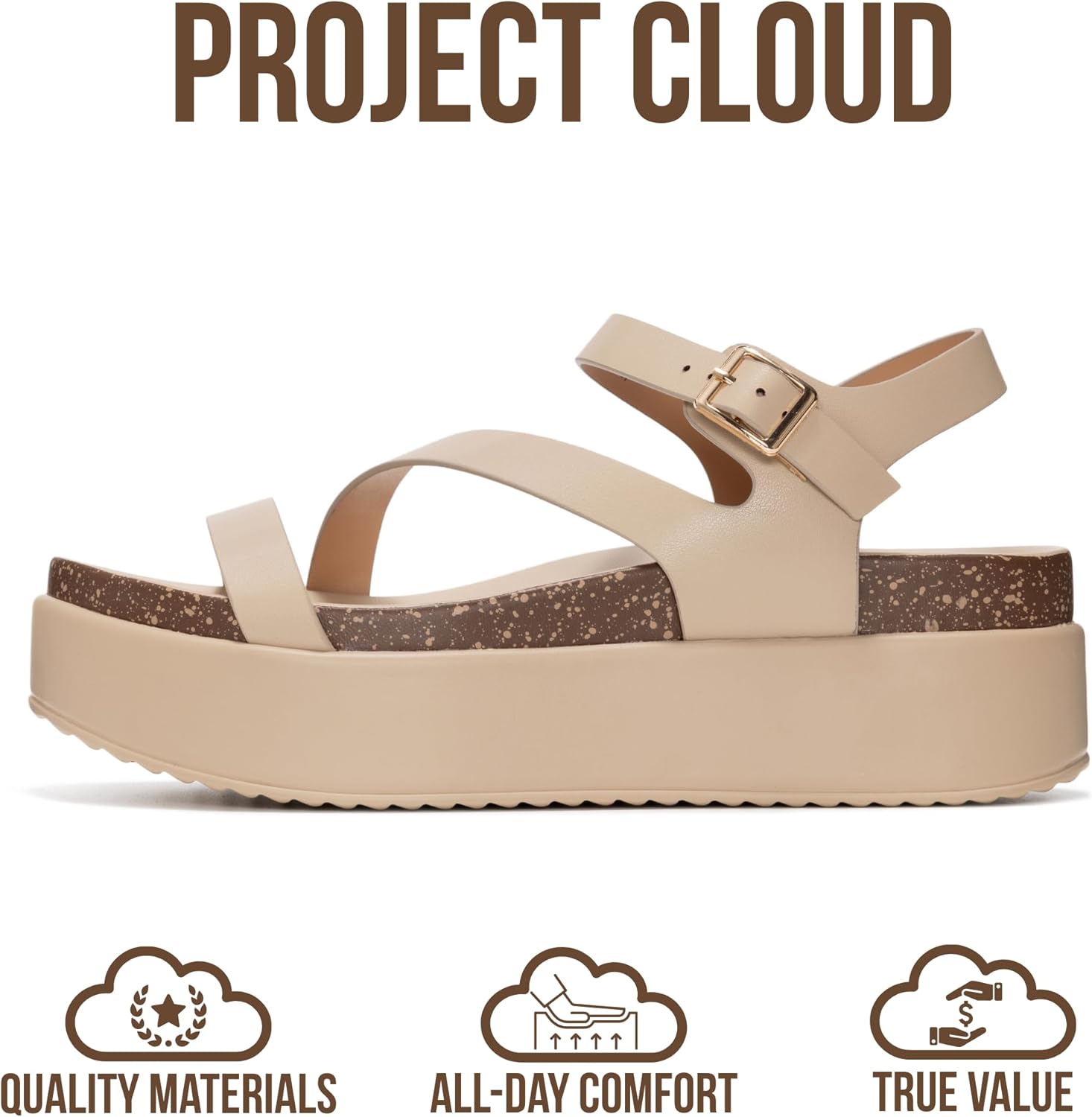 Project Cloud Platform Sandals Women Footwear - Plush & Soft Insole Wedge Sandals for Women Footwear Stylish Platform Shoes with Adjustable Straps (Mellow)