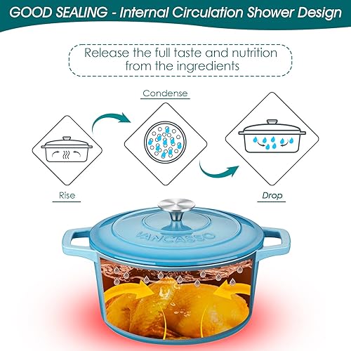 Miniatura 4 de vancasso Horno holandés de hierro fundido esmaltado, olla holandesa de 7.5 cuartos de galón con tapa, horno holandés redondo esmaltado para hornear