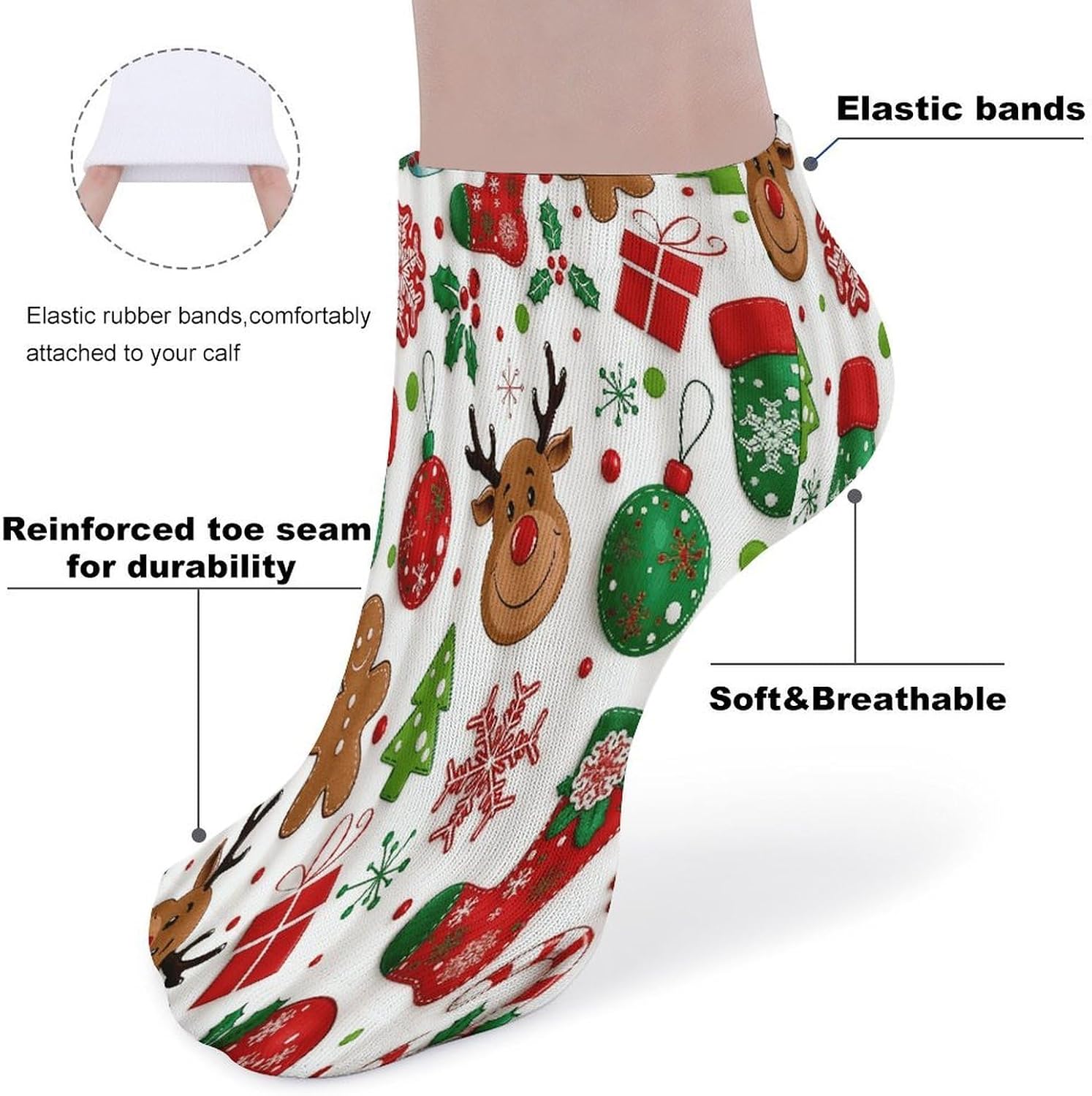 Reindeer Gingerbread Man Pattern Ankle Sock-Low Cut Breathable,Basketball Socks for Men Women,Tube Socks for Work Sports