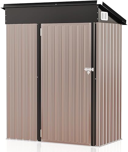 Aoxun Cobertizo de almacenamiento de metal para exteriores, 5 x 3 pies, cobertizo de herramientas de acero con puerta y cerradura, cobertizos de