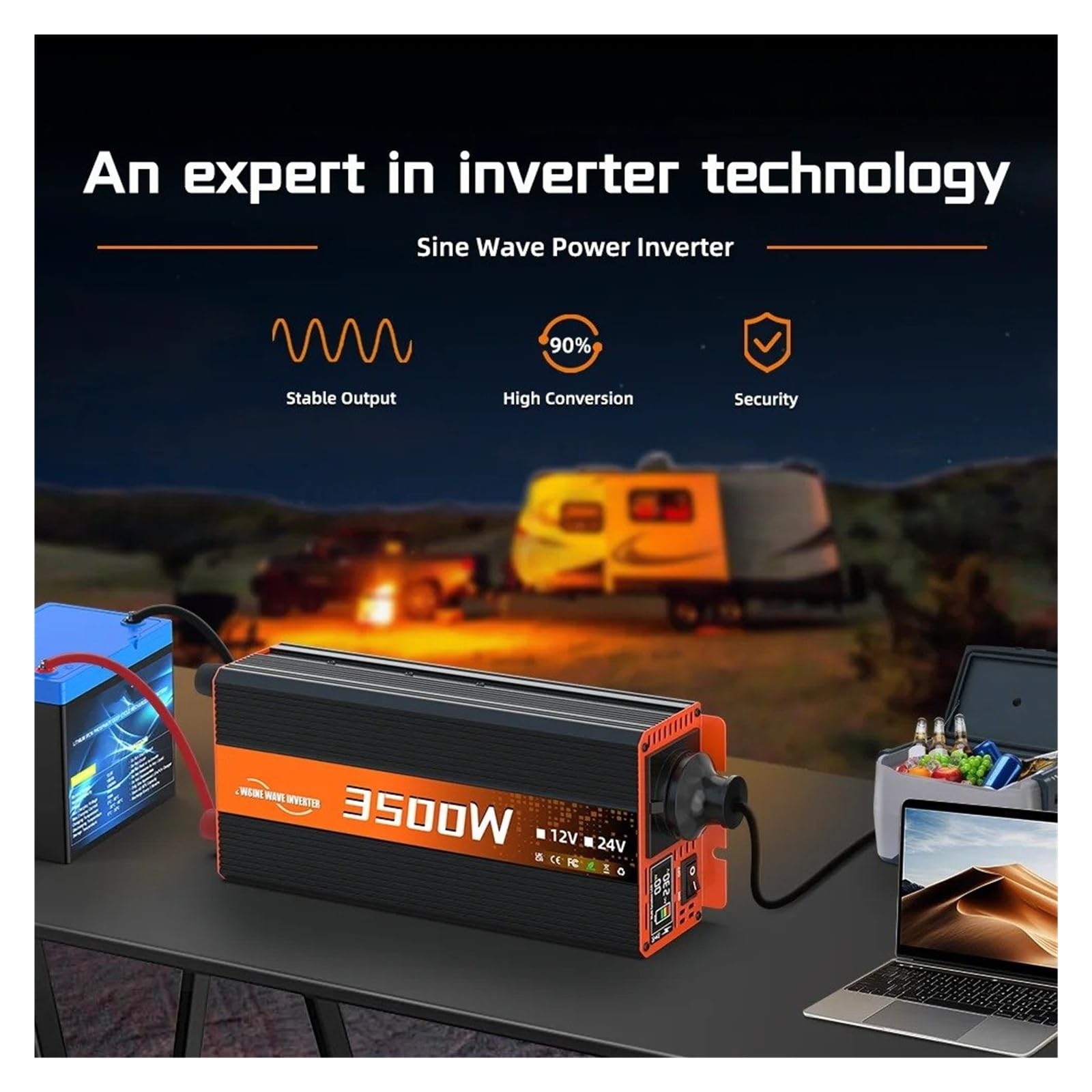 Inversor Potencia DC 12V A AC 220V 50HZ UE Inversor Onda Sinusoidal para Pura Enchufe 3500W LED Voltímetro Convertidor Transformador Convertidor
