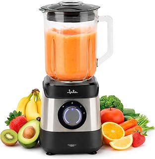 JATA JEBT3855 - Batidora de Vaso 1500 W con Jarra de Cristal 1,8 L, Motor AC Alto Rendimiento 17000 RPM, Tritura Hielo, 2 Velocidades + Pulse, Cuchillas Acero Inoxidable, Sistema Seguridad