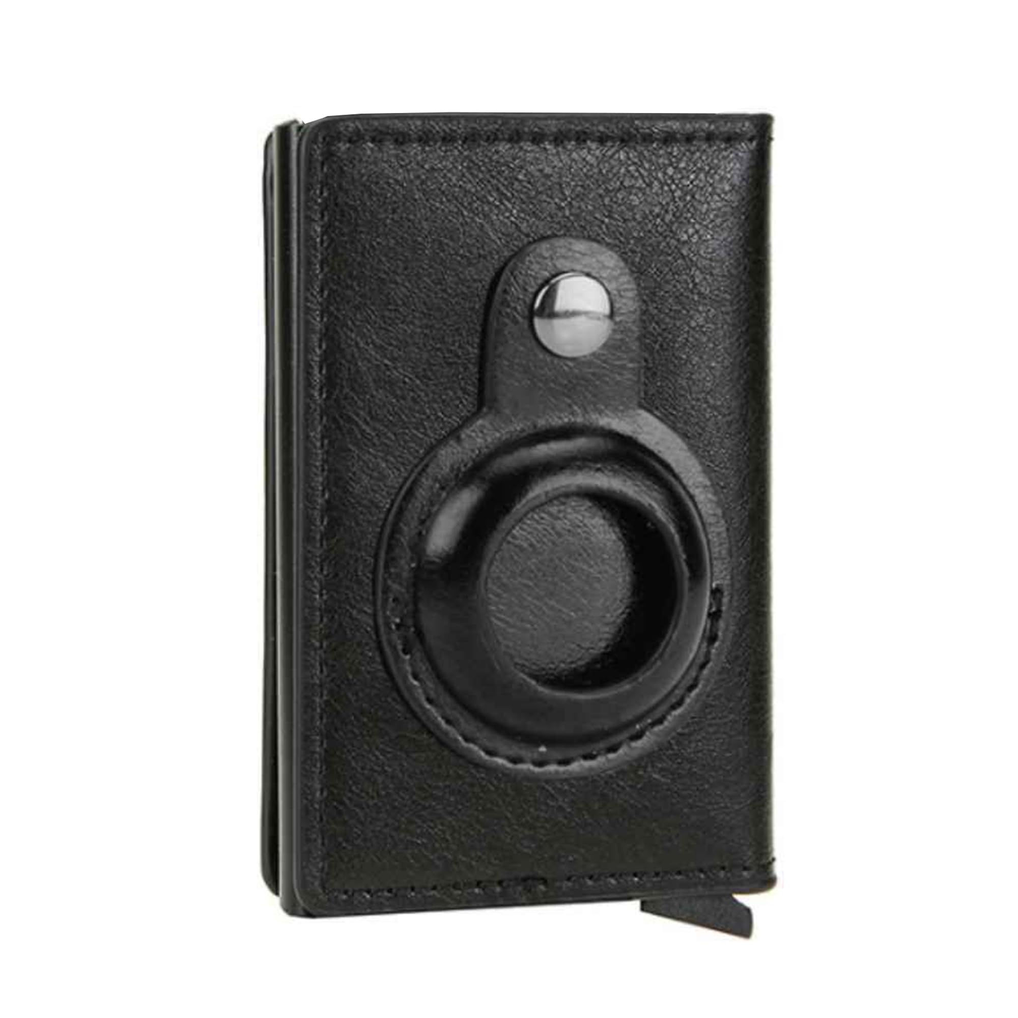 INKMILANMen's Slim Minimalist Smart AirTag Pop-up Wallet Credit Card Holder | RFID - Blocking Air Tag Wallet for Men (No Air Tag Included) (Black)