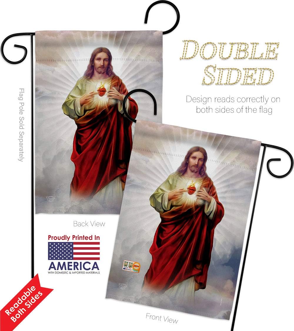 Sacred Heart of Jesus Garden Flag Set Wall Holder Religious Faith Hope Grace Peace Dove Christian Religion Easter Small Decorative Gift Yard House Banner Double-Sided Made In USA 13 X 18.5