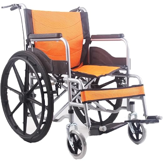 Convenient Folding Manual Wheelchair, Steel Installation Free, Solid Tire, Lightweight Scooter, Mobility Aid for The Elderly and Disabled Life Aid (Color : Yellow, Size : 87X68X90CM)