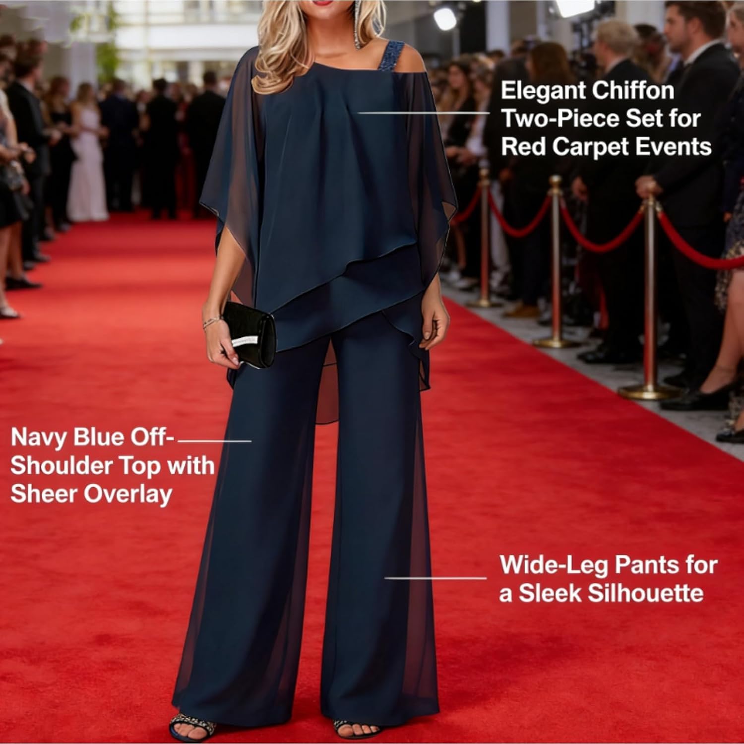Elegant Layered Chiffon Top & Wide-Leg Pants Set, Women’s Irregular Chiffon Tops & Wide-Leg Pants Set for Wedding Guest