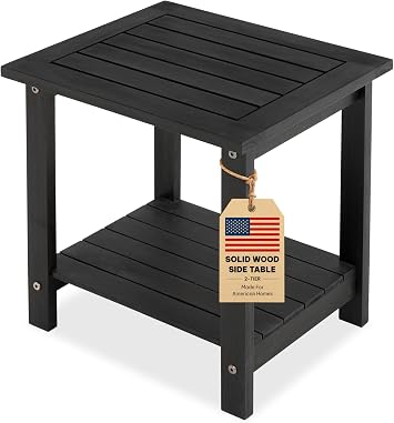 Acacia Wood Adirondack Side Table, 2-Tier Outdoor End Table - Black
