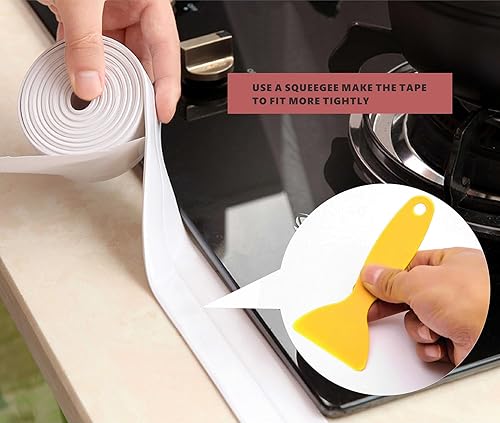 Miniatura 5 de AWOLIC 3 rollos de cinta selladora para calafateo para bañera, 1.5 pulgadas x 10.5 pies, cinta de sellado autoadhesiva impermeable para cocina,