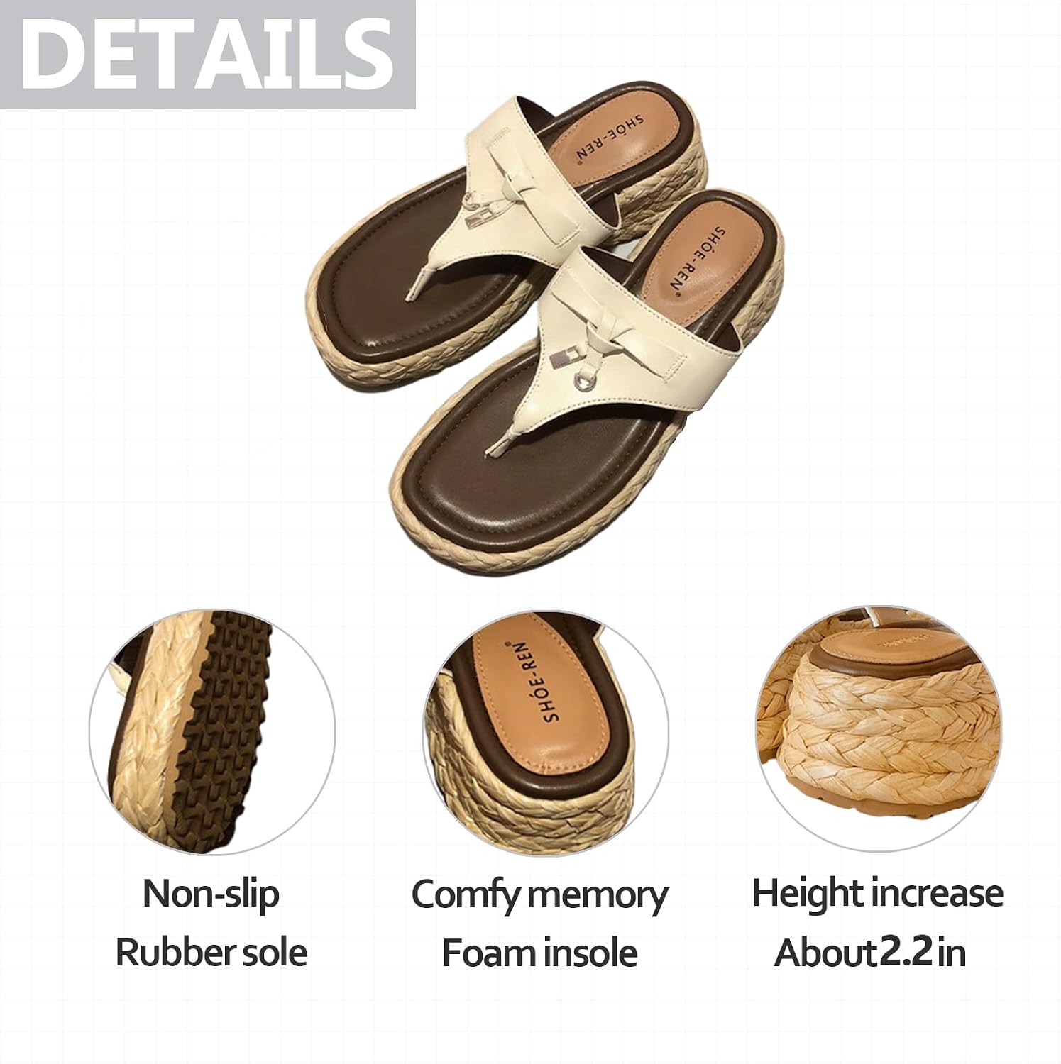 Womnes Platform Espadreille Flip Flops Slides Fashion Metal Tassel Buckle Slip On Raffia Boho Open Round Toe Wedge Thick Sole Thong Sandals Summer Beach Vacation Dress Sandals
