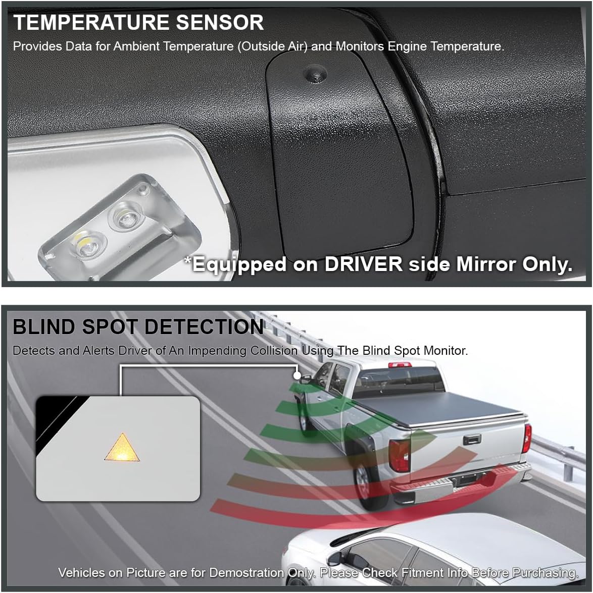Spec-D Tuning Chrome Power Heated Manual Fold Tow Mirrors w/Puddle Light + Blind Spot Compatible with 2019-2022 Ram 2500 3500 Left + Right Pair