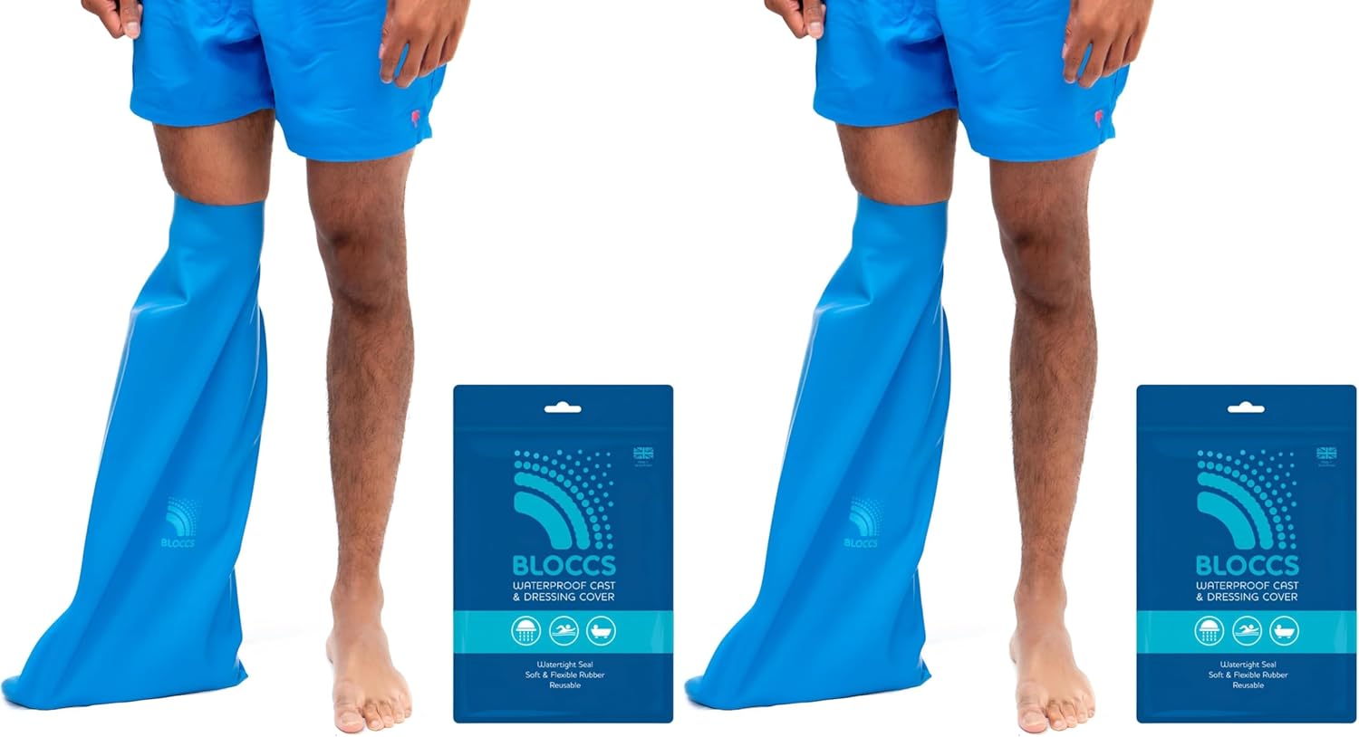 BLOCCS 100% Waterproof Cast Covers for Shower Leg- Swim Cover, Cast Bag for Bath. Durable Cast Sleeve for Swimming - #ASL74 - Adult Short Leg (Pack of 2)