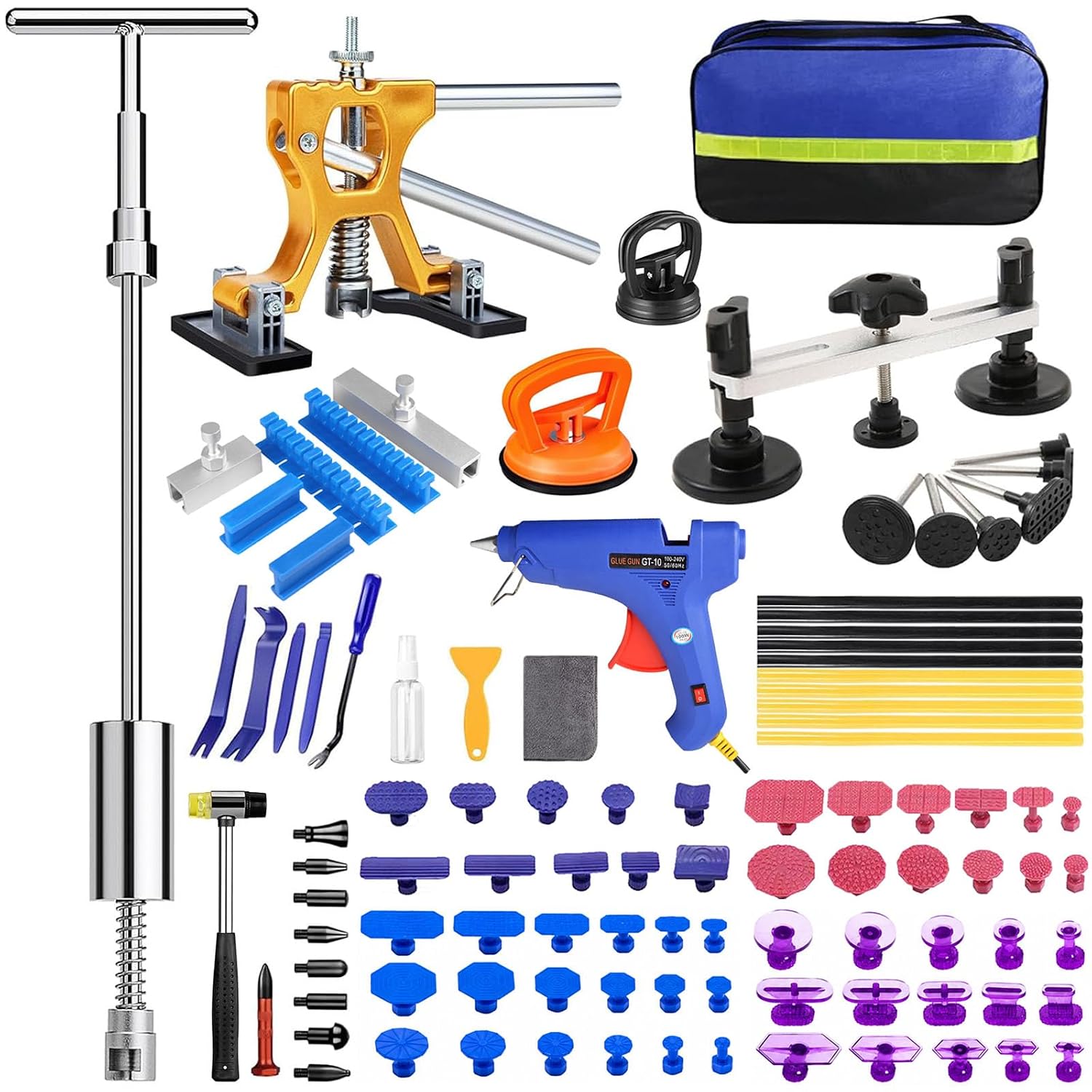 Auto Paintless Dent Removal Kit – Adjustable Paintless Dent Repair Tool for Auto, Motorcycle, & Metal Surfaces, Complete Car Dent Puller kit Quick Fix for Small & Large Dings, Hail Damage