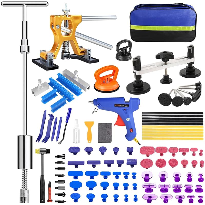Kit de Reparo de Amassados sem Pintura BERSLDI com Extrator Ajustável para Carros, Motos e Superfícies Metálicas AP01, 109 peças
