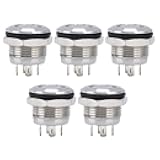 Respicefinem 5 Pcs Stainless Steel Flat Top Switch with LED Self Reset Power Accessories for Automobiles Trucks Ships Ignition Systems and Household Doorbells 12mm DC3 6V Green (DC3~6V Blue)