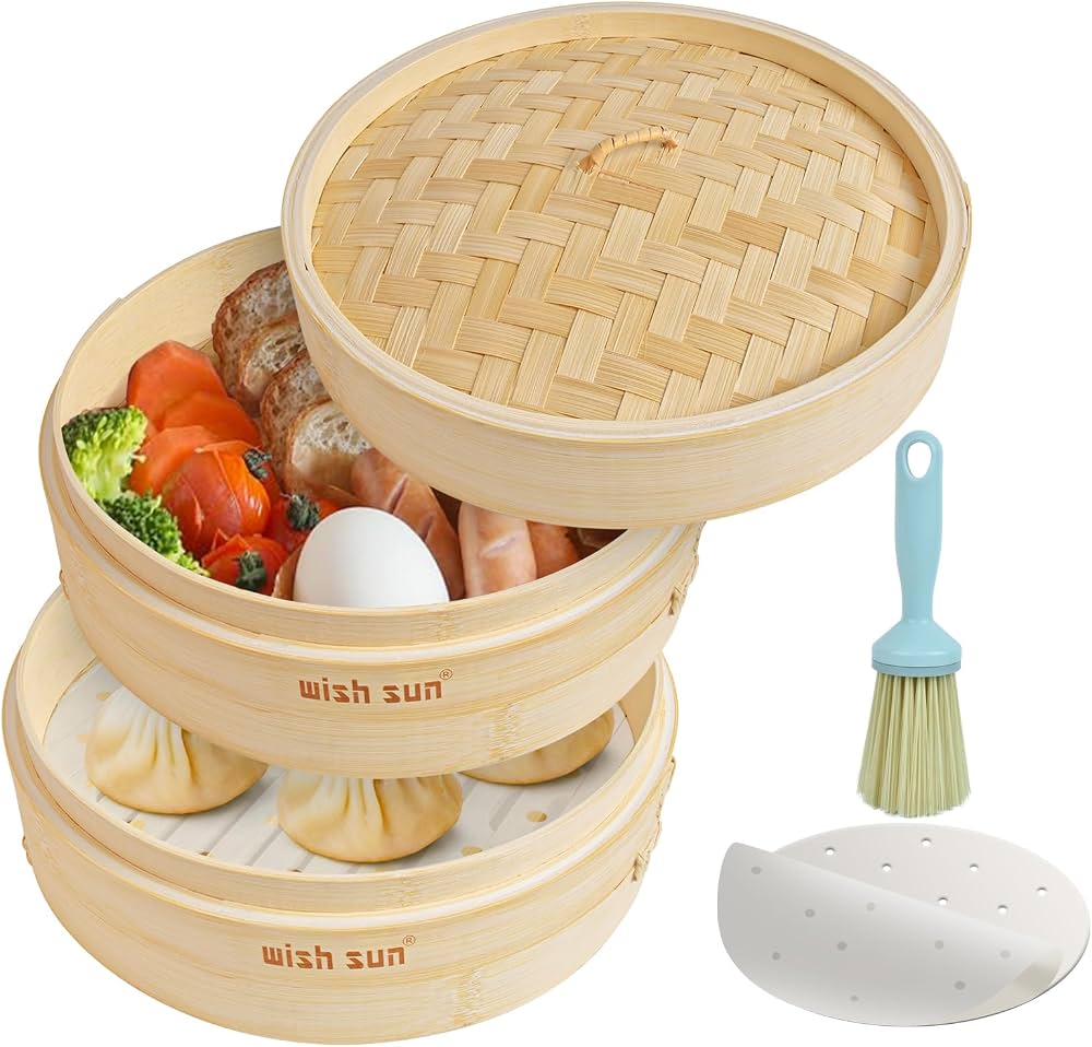 Amazon | WISH SUN せいろ蒸し器 24cm 2段 蓋付き 大容量 天然竹製