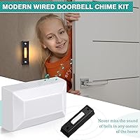 Vista 2 de Saillong Wired Door Bell Chime Kit, 2 16V 10VA Two Note Lighted Doorbell Push Buttons for Front, Rear Door and Door Bells Chime Box for Home Wall