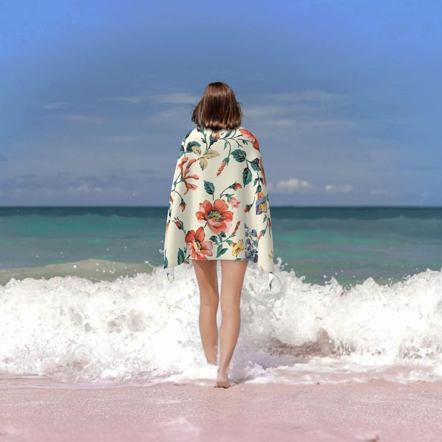 Floral Beach Towel Flower Beach Towel-Sand Free Quick Fast Dry Super Absorbent Microfiber Towels for Travel Pool Swimming Yoga Gym Sports Girls Women Floral, 32x52in