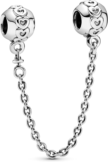 Pandora Moments Women's Sterling Silver Band of Hearts Safety Chain Charm for Bracelet