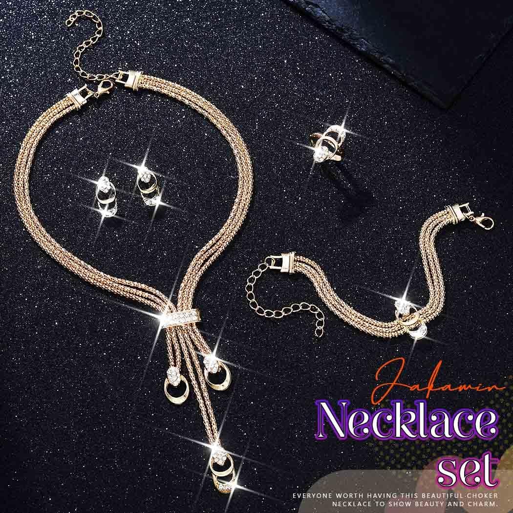 JAKAWIN Gold Choker Necklace and Earring Set Tassel Wedding Jewelry Bracelet Ring Sets for Women - Image 2