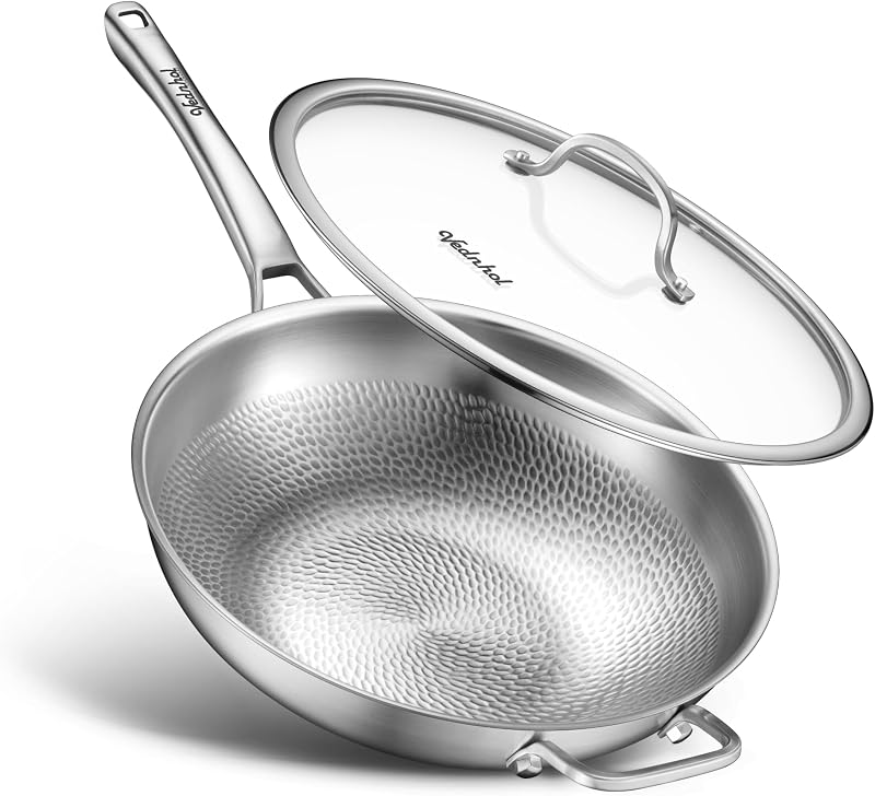 Titanium Wok pans for cooking,13in Pure Titanium Hammered Pro pans, Non Stick Skillet for Cooking, Non-Toxic, PFAS/PFOA/PTFE Free Cookware, Dishwasher&Oven Safe, Kitchen Induction Compatible