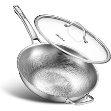 Titanium Wok pans for cooking,13in Pure Titanium Hammered Pro pans, Non Stick Skillet for Cooking, Non-Toxic, PFAS/PFOA/PTFE Free Cookware, Dishwasher&amp;Oven Safe, Kitchen Induction Compatible