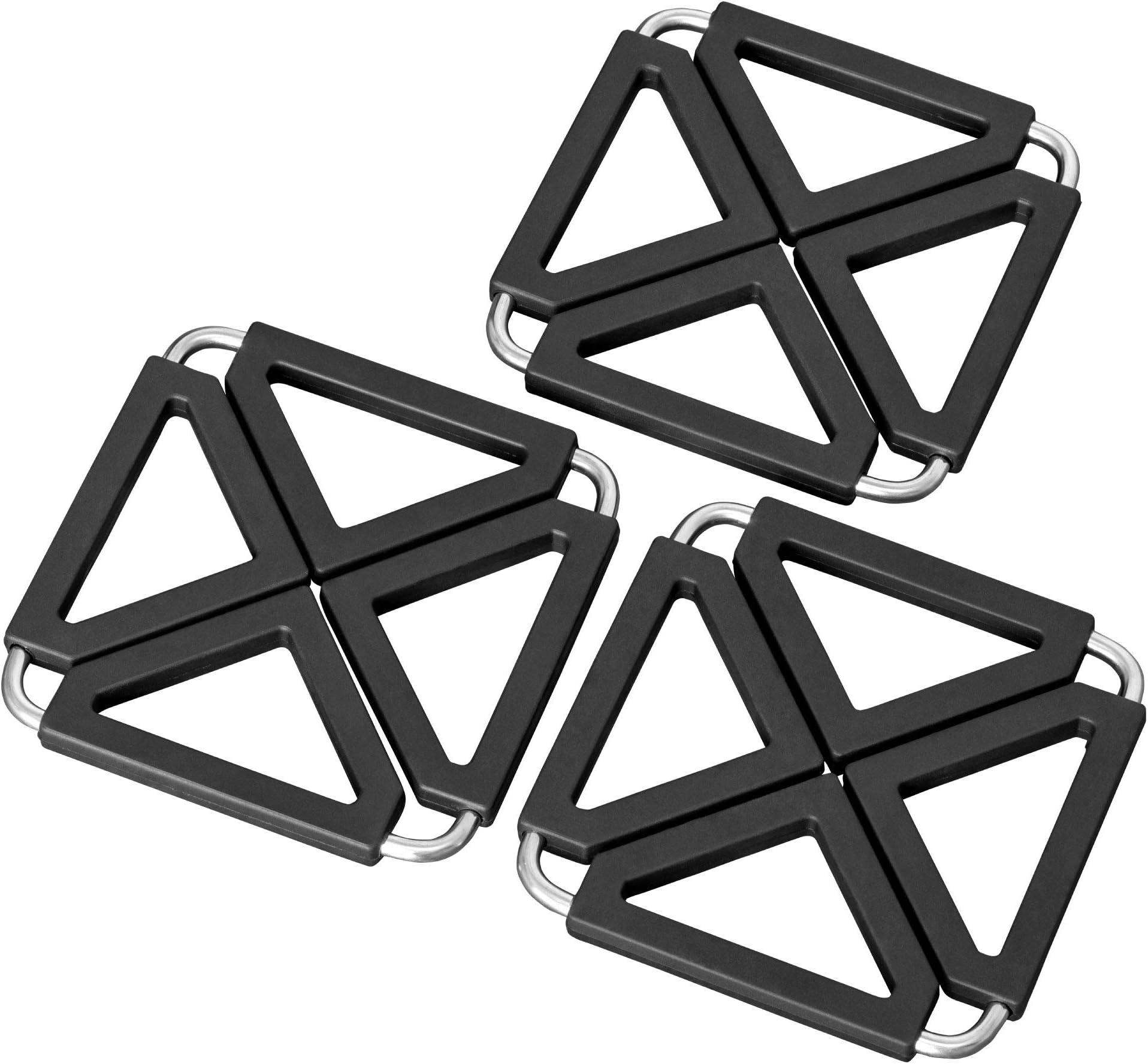 Oishii Heat Master+ Set of 3 Expandable Trivet Silicone Pot Holder, Square, Black