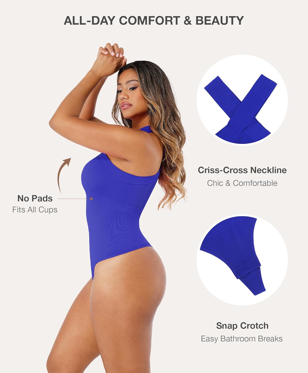 Lover-Beauty Women Shapewear Tummy Control Bodysuit Halter Bodysuit Thong - Image 4